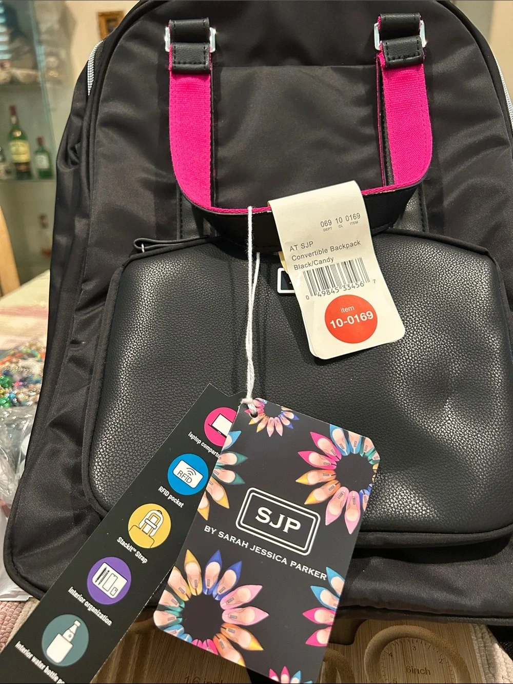 SJP by Sarah Jessica Parker Black Backpack with Pink Straps